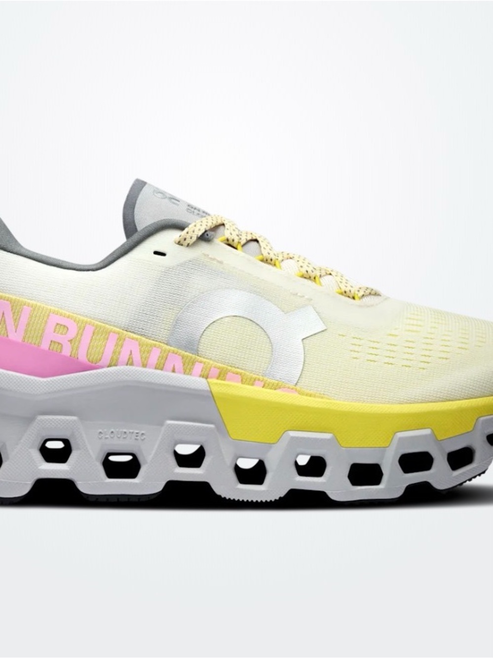 On Running Cloudmonster Lace-Up Athletic Shoes - Yellow, Gray, Pink - Picture 4 of 4